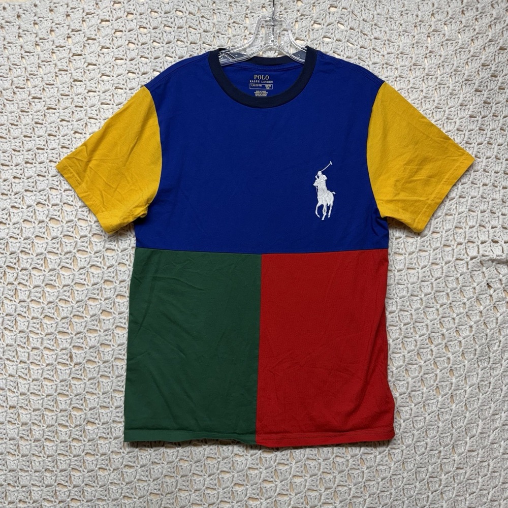 Polo Ralph Lauren Big Pony T-Shirt Boys L 14-16  Color Blocked 100%Cotton‎